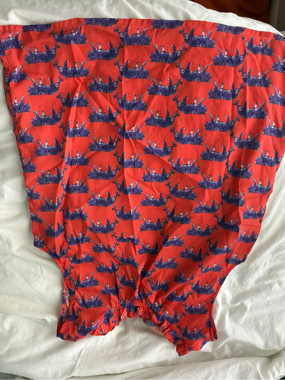 Simons Coral Romper with Blue Animal Print